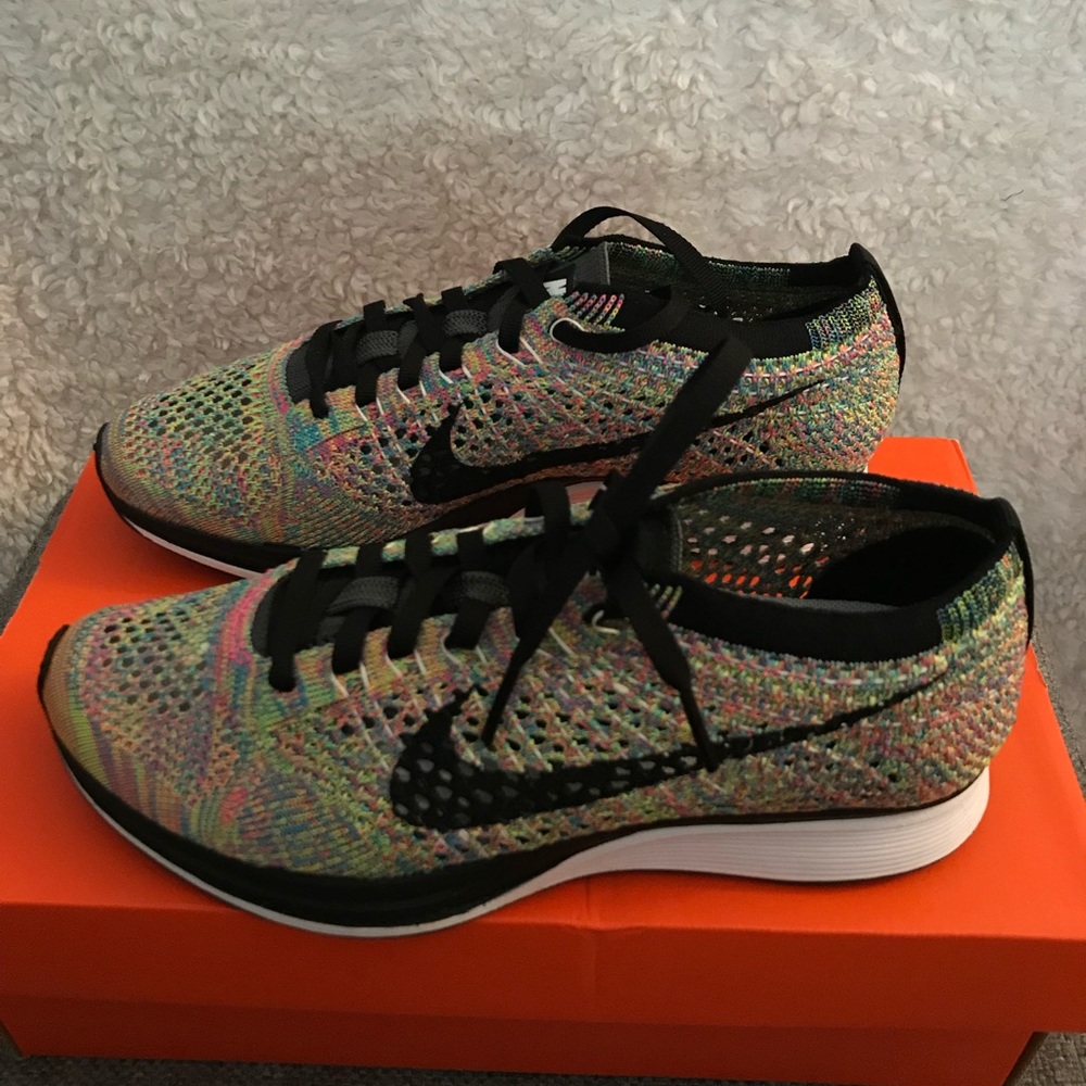 Multicolor Nike Flyknit Racer, kids’ size 4.5. - Picture 3 of 6